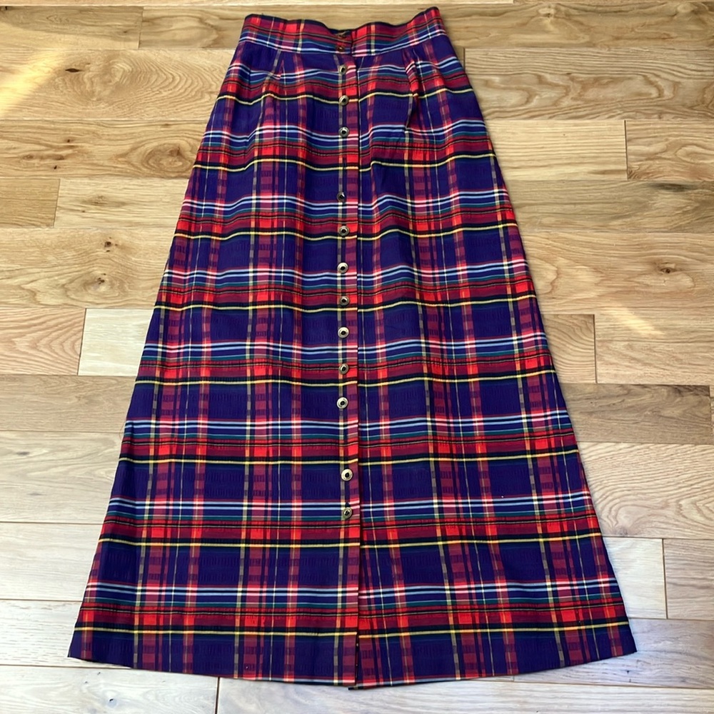 Vintage military Plaid maxi button down skirt